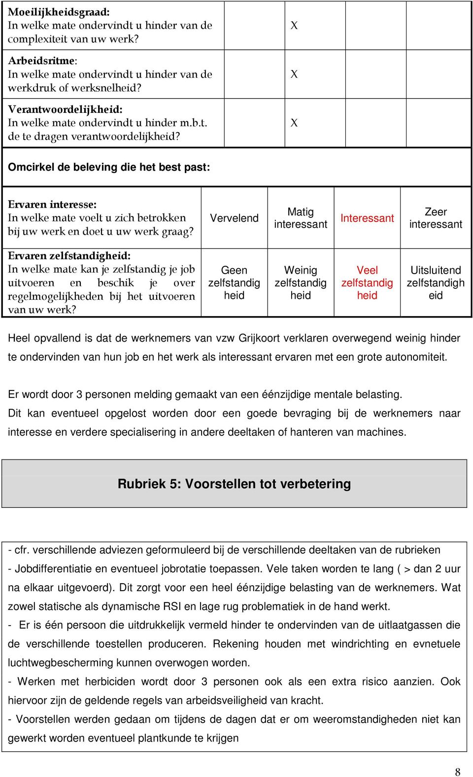 Omcirkel de beleving die het best past: Ervaren interesse: In welke mate voelt u zich betrokken bij uw werk en doet u uw werk graag?