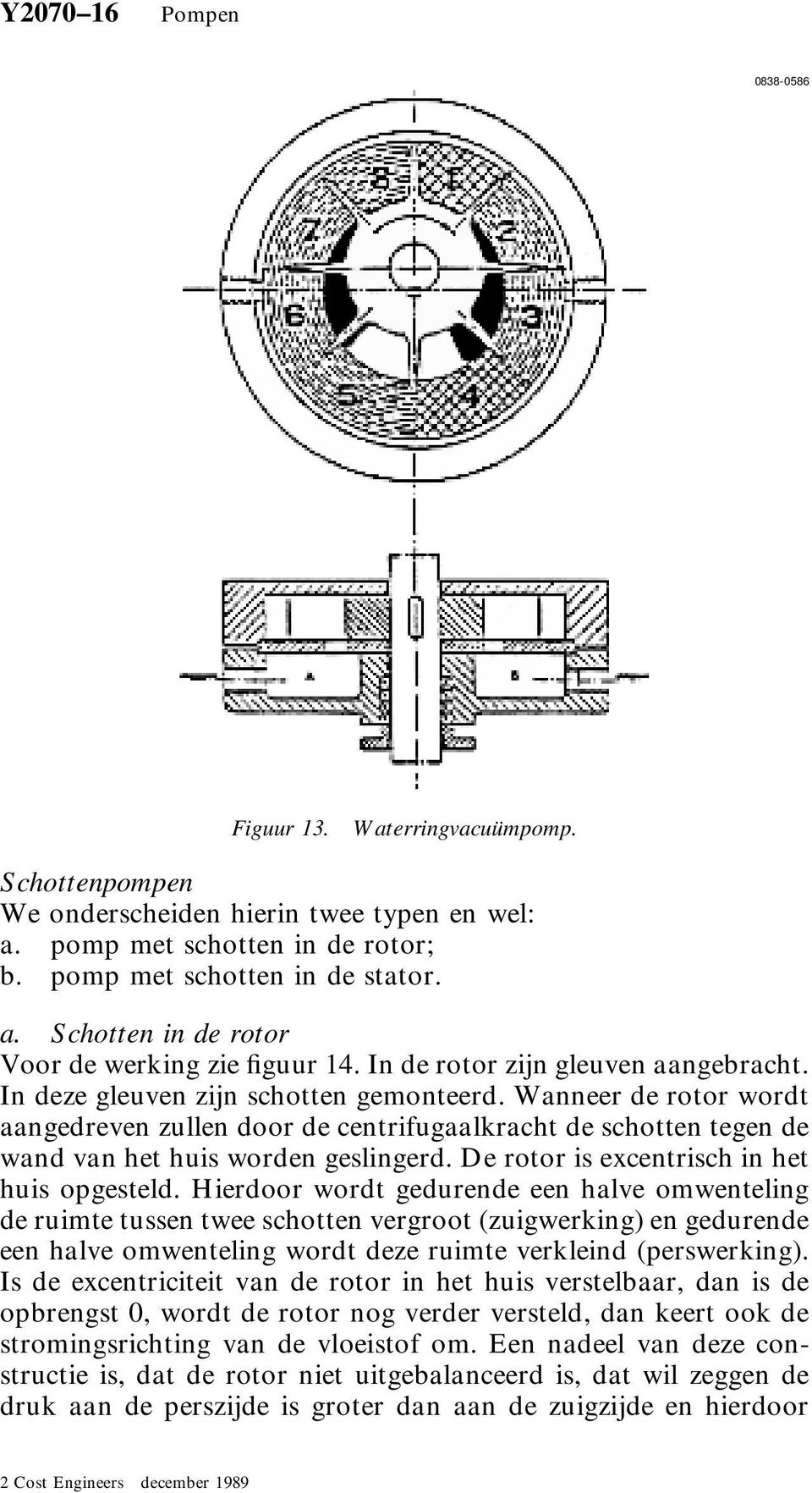 Wanneer de rotor wordt aangedreven zullen door de centrifugaalkracht de schotten tegen de wand van het huis worden geslingerd. De rotor is excentrisch in het huis opgesteld.