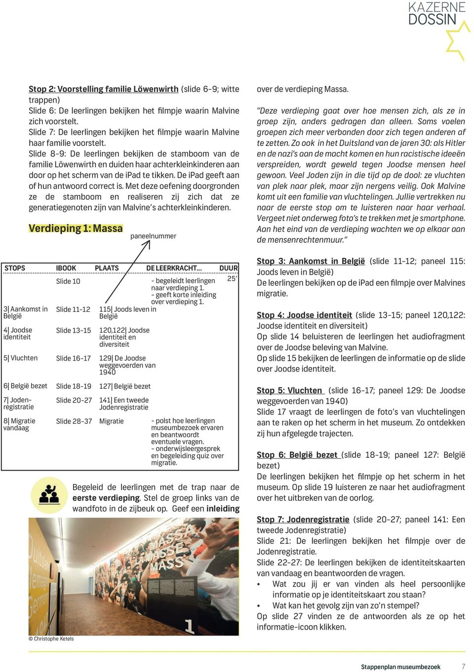 Slide 8-9: De leerlingen bekijken de stamboom van de familie Löwenwirth en duiden haar achterkleinkinderen aan door op het scherm van de ipad te tikken. De ipad geeft aan of hun antwoord correct is.