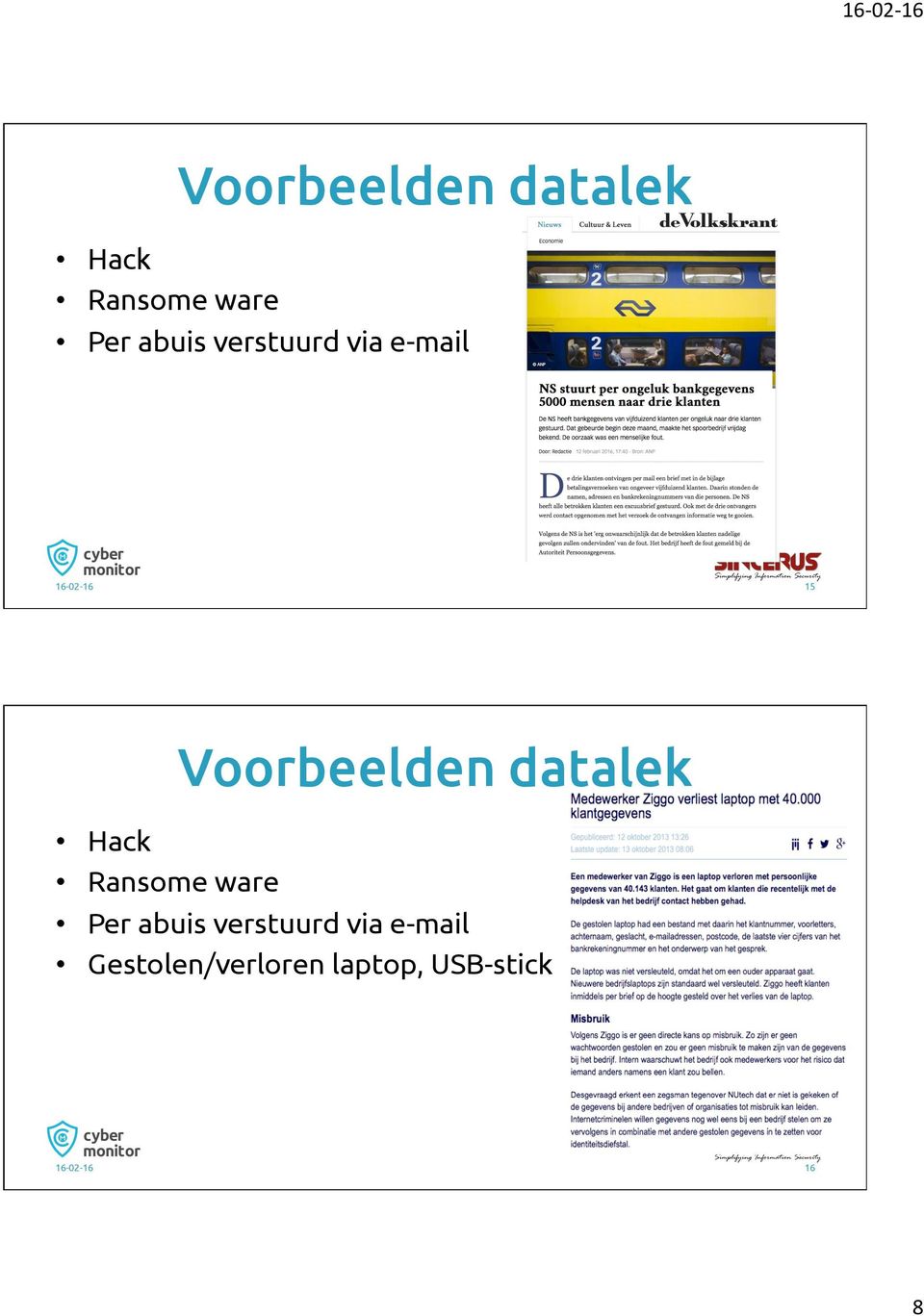 e-mail Gestolen/verloren laptop, USB-stick