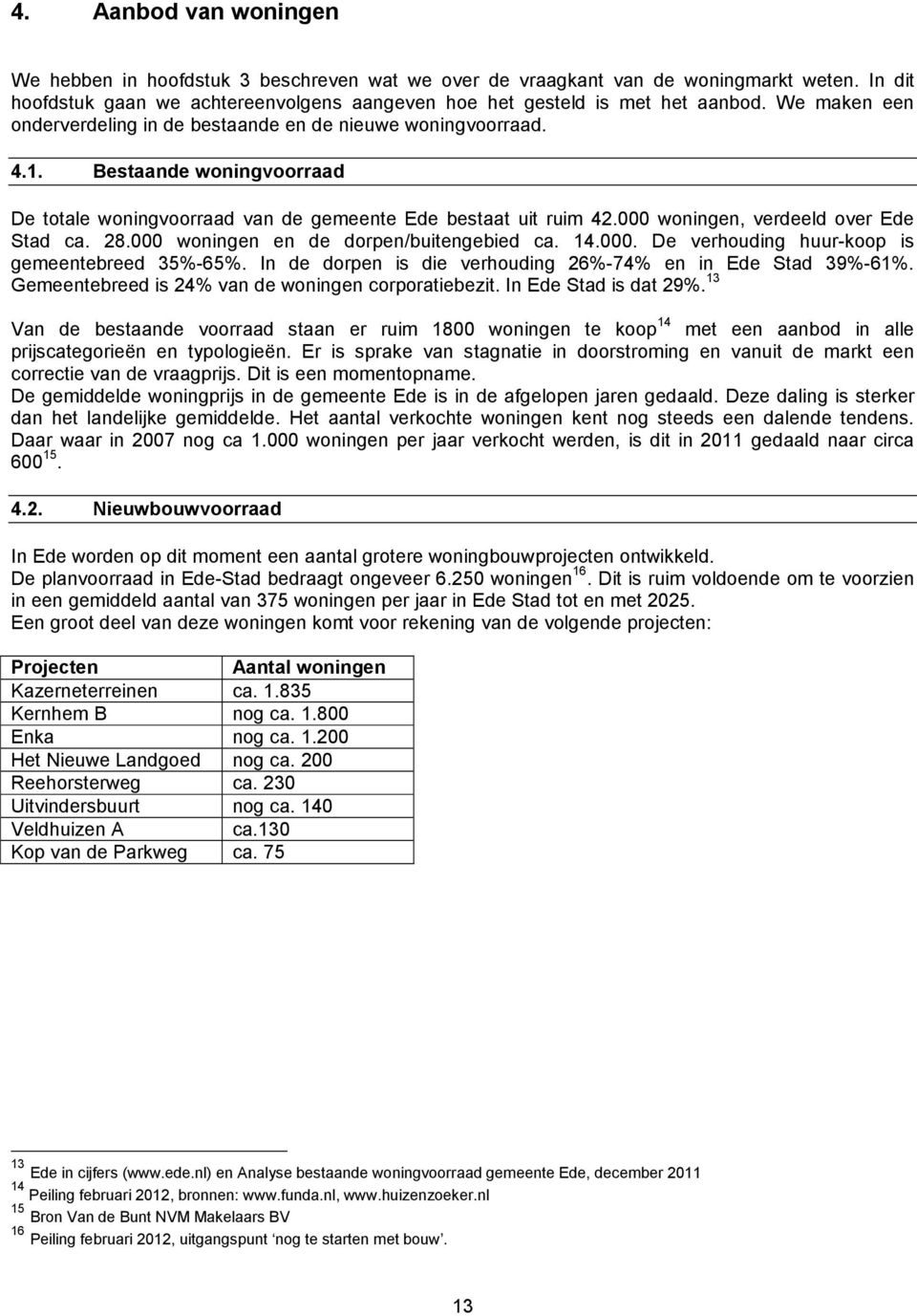 000 woningen, verdeeld over Ede Stad ca. 28.000 woningen en de dorpen/buitengebied ca. 14.000. De verhouding huur-koop is gemeentebreed 35%-65%.