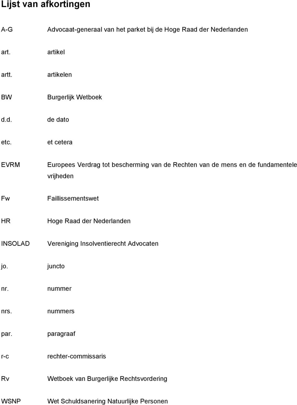 et cetera EVRM Europees Verdrag tot bescherming van de Rechten van de mens en de fundamentele vrijheden Fw Faillissementswet HR