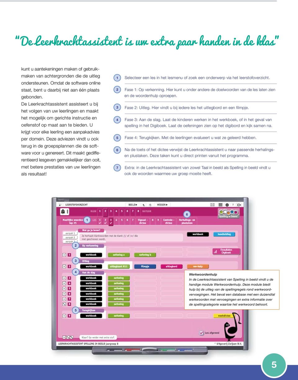 De Leerkrachtassistent assisteert u bij het volgen van uw leerlingen en maakt het mogelijk om gerichte instructie en oefenstof op maat aan te bieden.