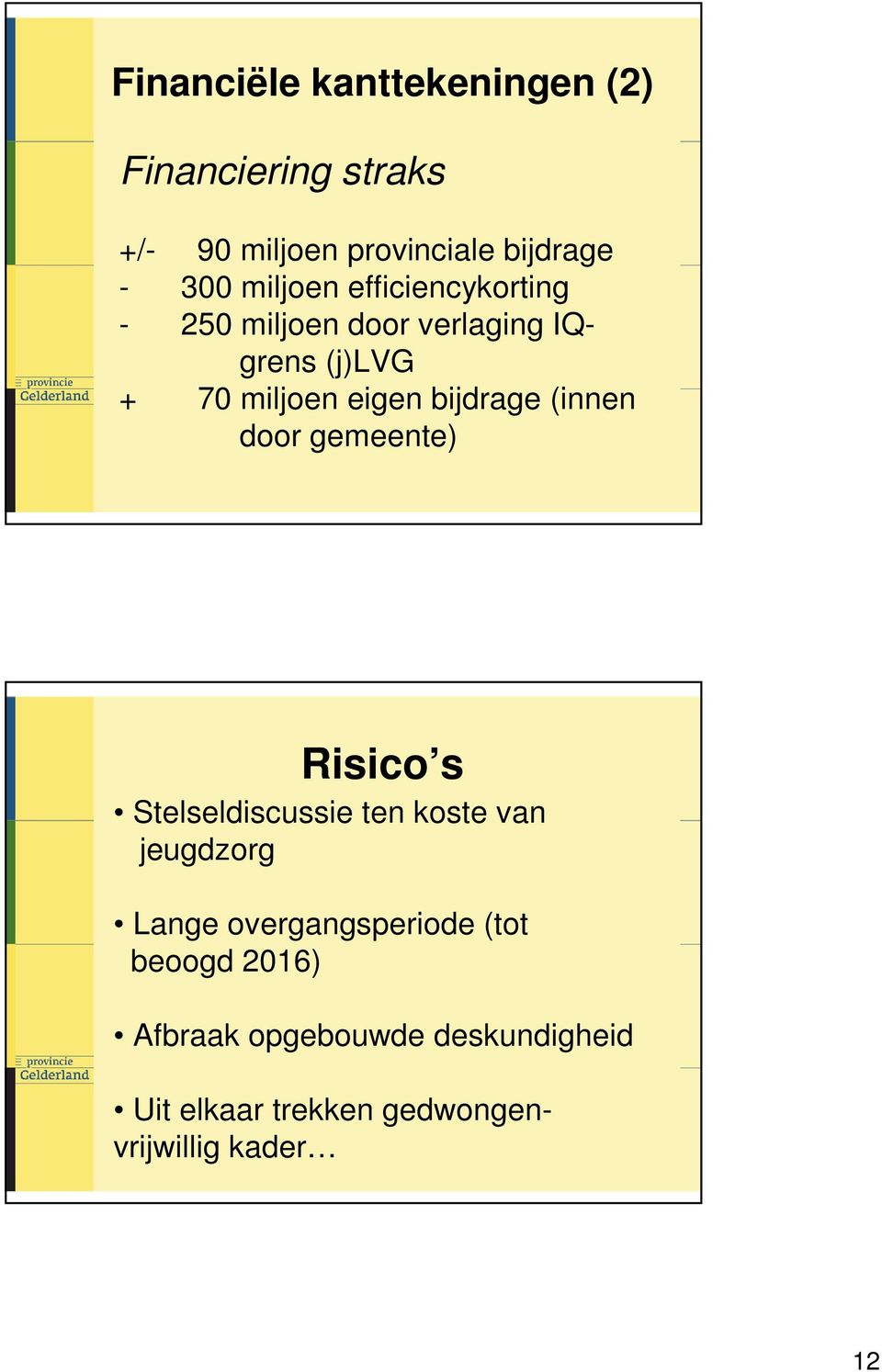 bijdrage (innen door gemeente) Risico s Stelseldiscussie ten koste van jeugdzorg Lange