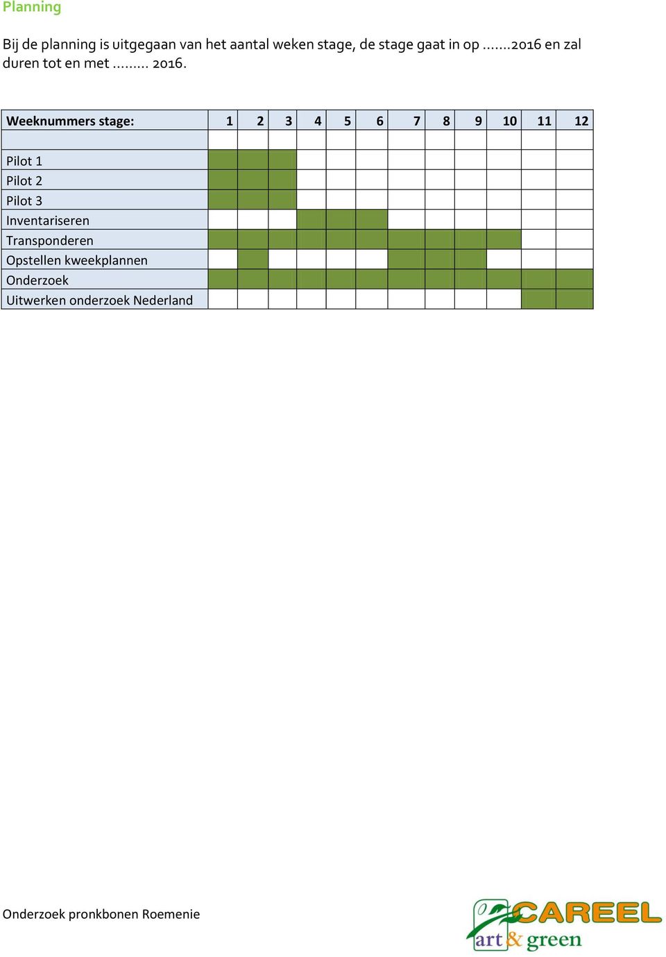 Weeknummers stage: 1 2 3 4 5 6 7 8 9 10 11 12 Pilot 1 Pilot 2 Pilot 3