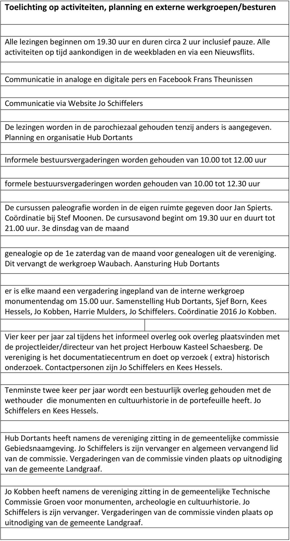 Communicatie in analoge en digitale pers en Facebook Frans Theunissen Communicatie via Website Jo Schiffelers De lezingen worden in de parochiezaal gehouden tenzij anders is aangegeven.