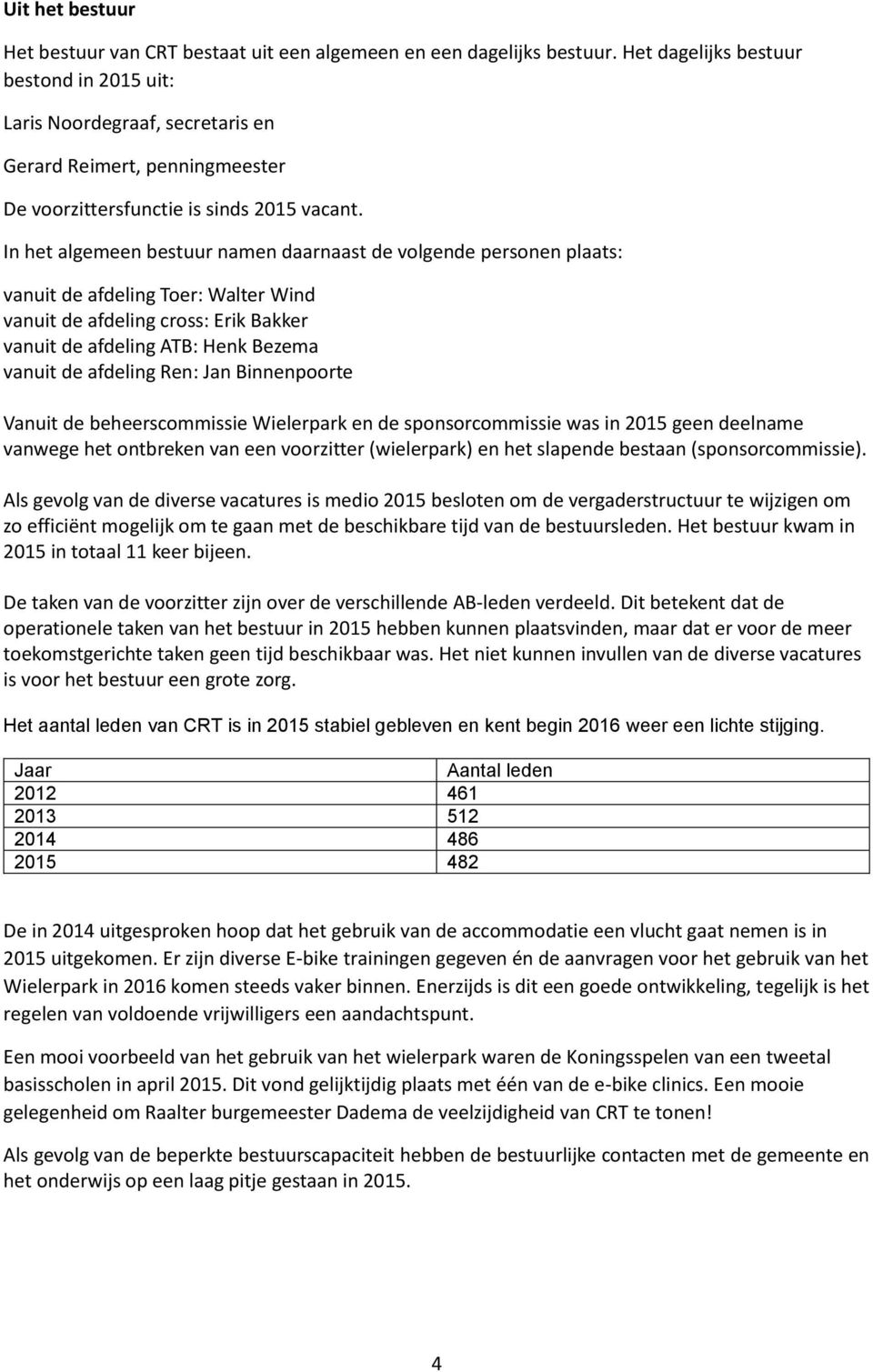 In het algemeen bestuur namen daarnaast de volgende personen plaats: vanuit de afdeling Toer: Walter Wind vanuit de afdeling cross: Erik Bakker vanuit de afdeling ATB: Henk Bezema vanuit de afdeling