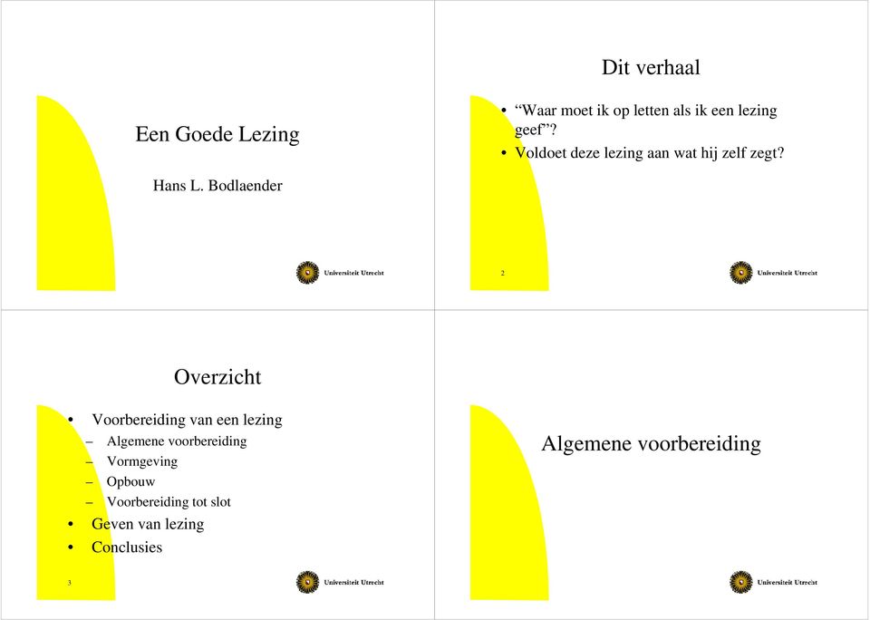 Bodlaender 2 Overzicht Voorbereiding van een lezing Algemene