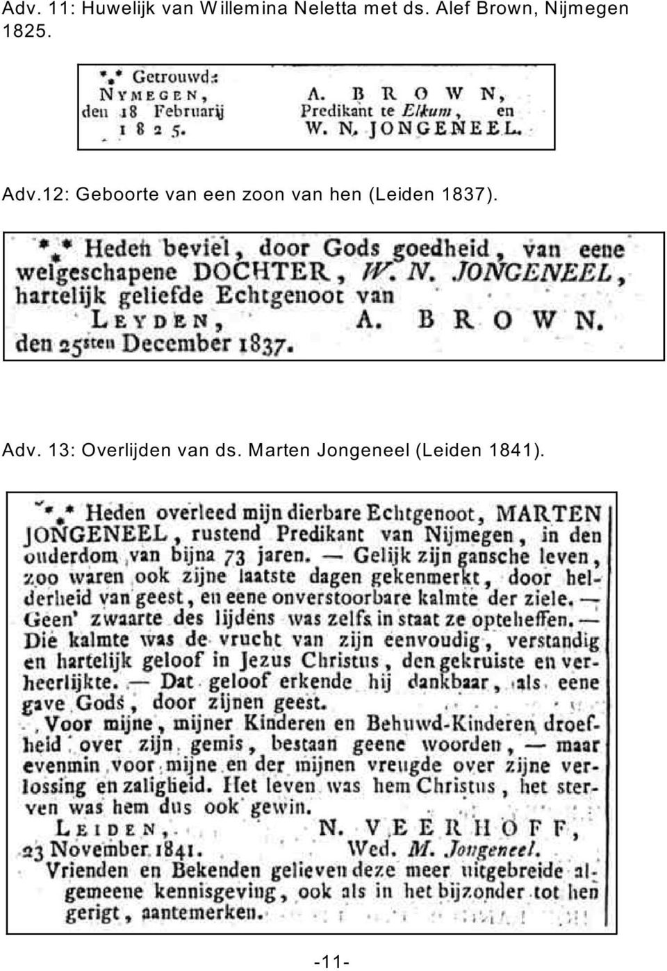 12: Geboorte van een zoon van hen (Leiden 1837).