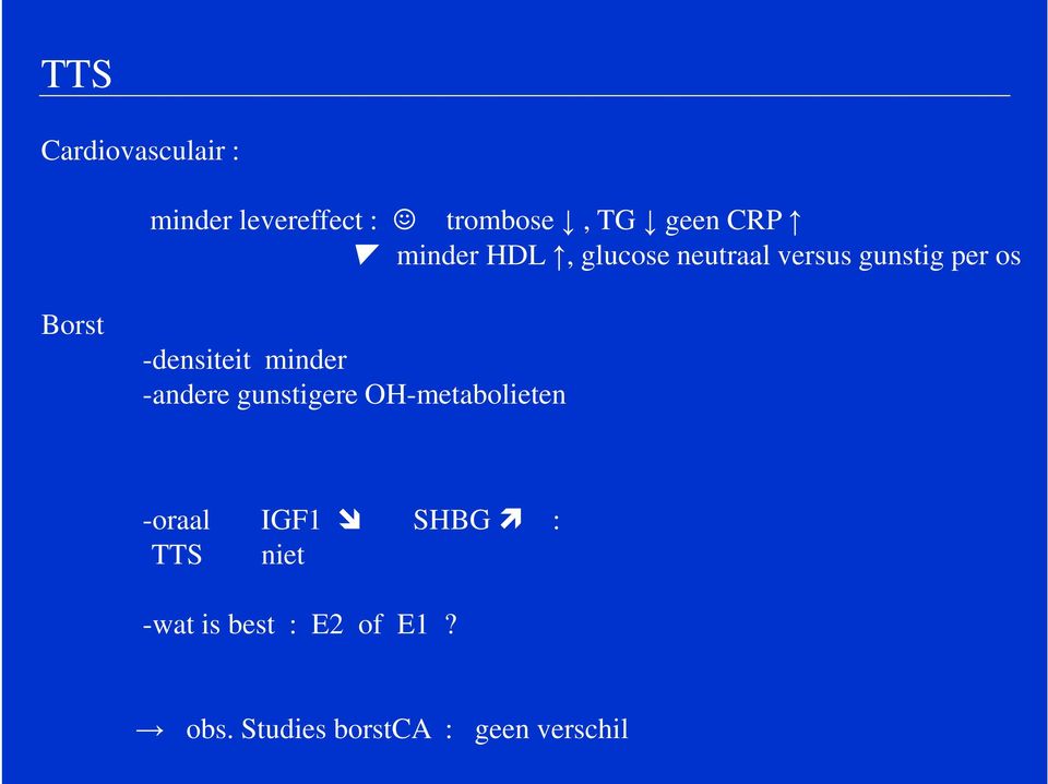 -densiteit minder -andere gunstigere OH-metabolieten -oraal IGF1