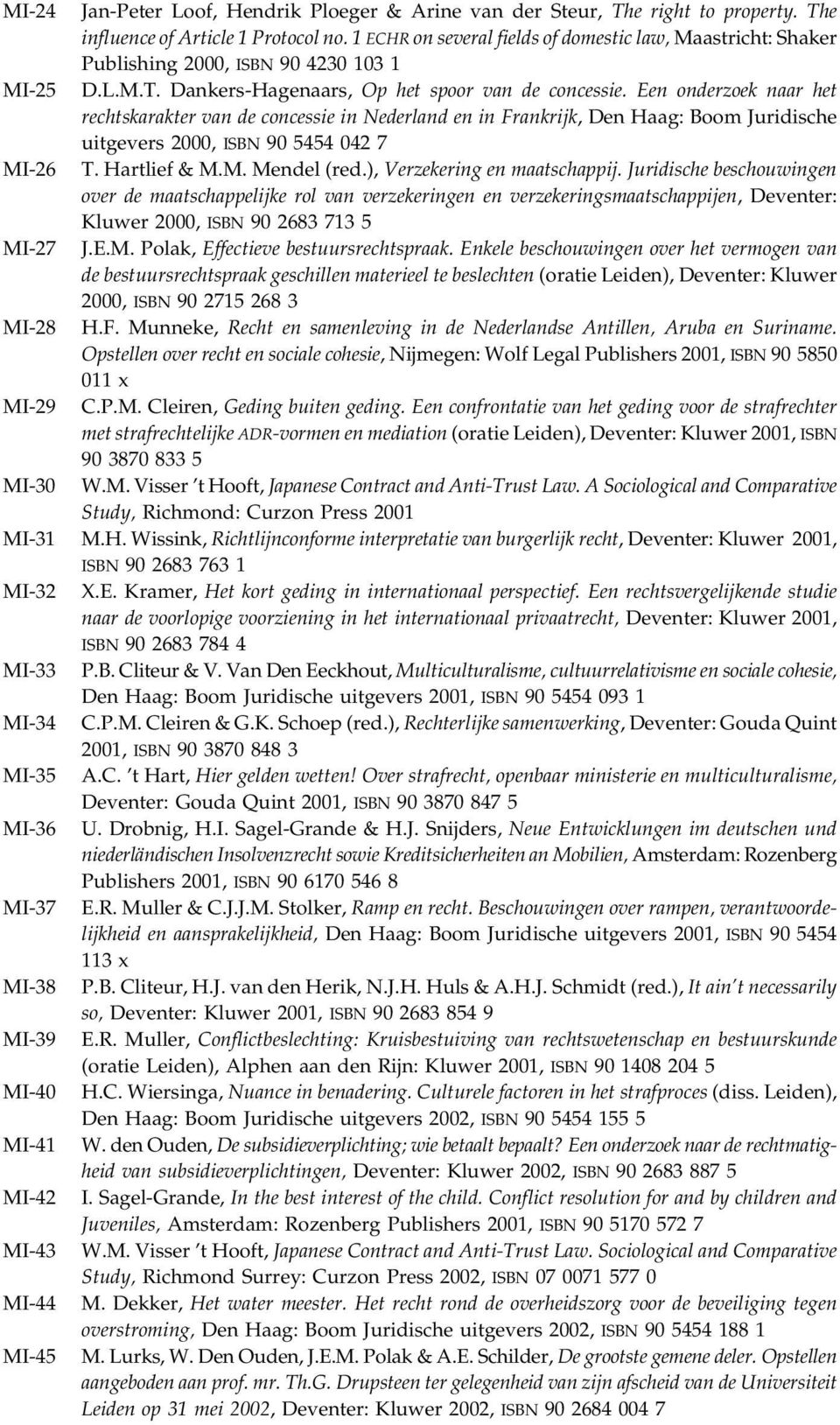 Een onderzoek naar het rechtskarakter van de concessie in Nederland en in Frankrijk, Den Haag: Boom Juridische uitgevers 2000, ISBN 90 5454 042 7 MI-26 T. Hartlief & M.M. Mendel (red.