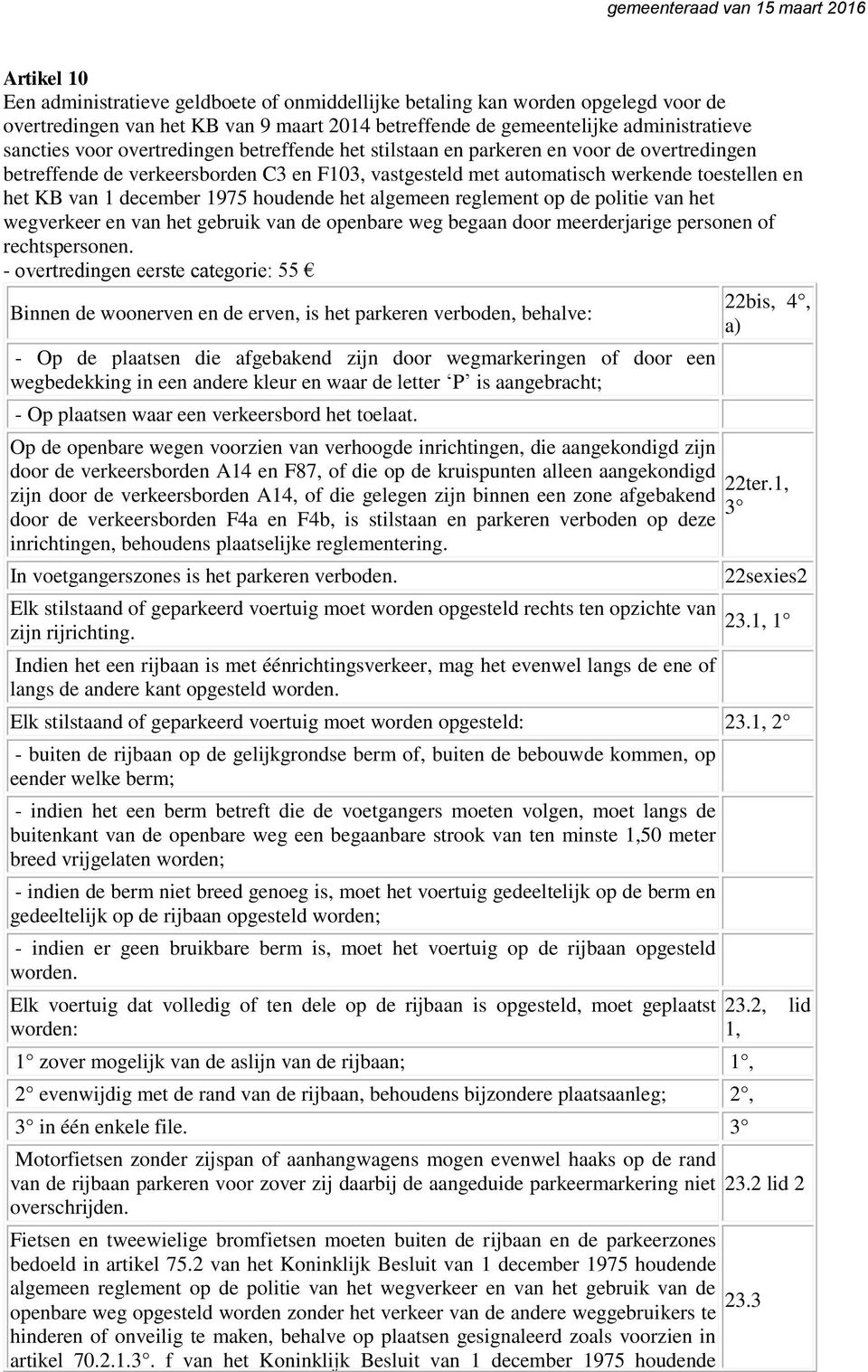 houdende het algemeen reglement op de politie van het wegverkeer en van het gebruik van de openbare weg begaan door meerderjarige personen of rechtspersonen.