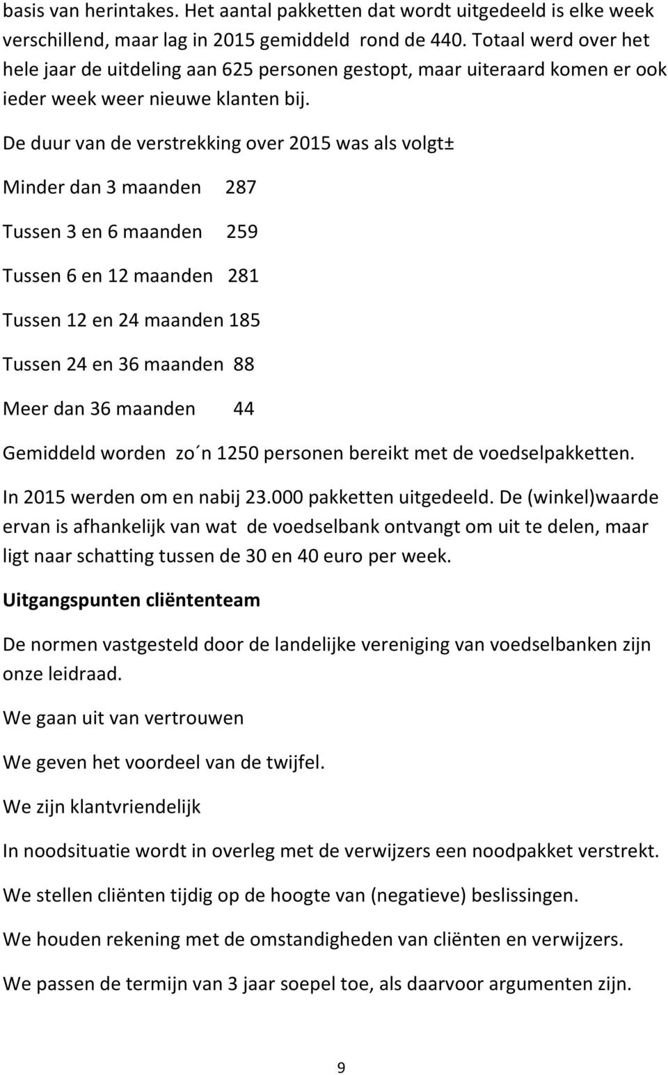 De duur van de verstrekking over 2015 was als volgt± Minder dan 3 maanden 287 Tussen 3 en 6 maanden 259 Tussen 6 en 12 maanden 281 Tussen 12 en 24 maanden 185 Tussen 24 en 36 maanden 88 Meer dan 36