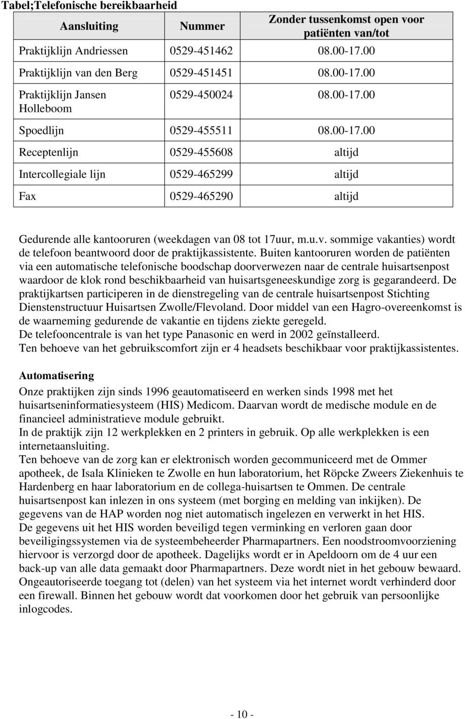 n 08 tot 17uur, m.u.v. sommige vakanties) wordt de telefoon beantwoord door de praktijkassistente.