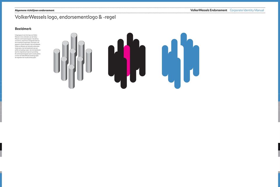 Enerzijds is dit gegeven visueel vertaald in het woordbeeld. Volker en Wessels zijn letterlijk verbonden.