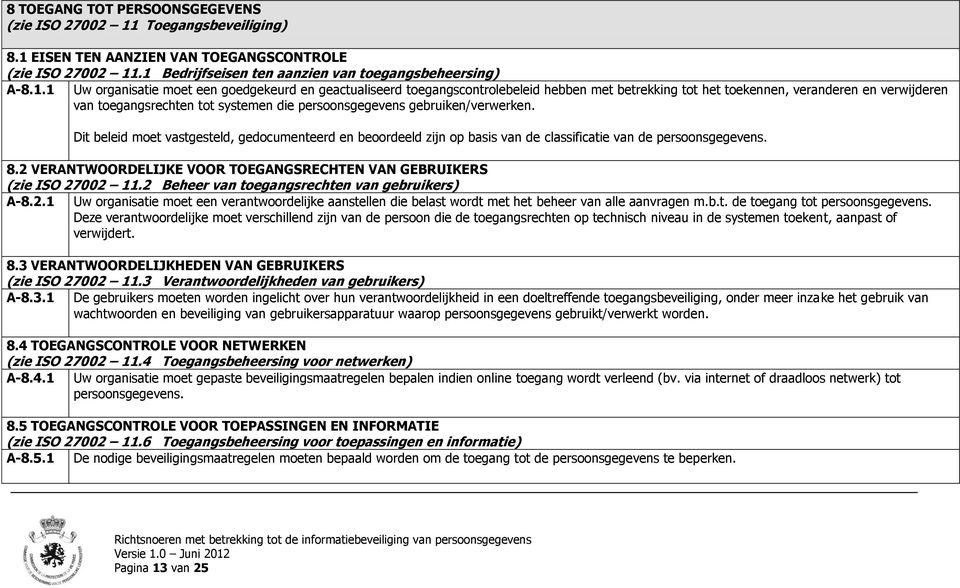 EISEN TEN AANZIEN VAN TOEGANGSCONTROLE (zie ISO 27002 11