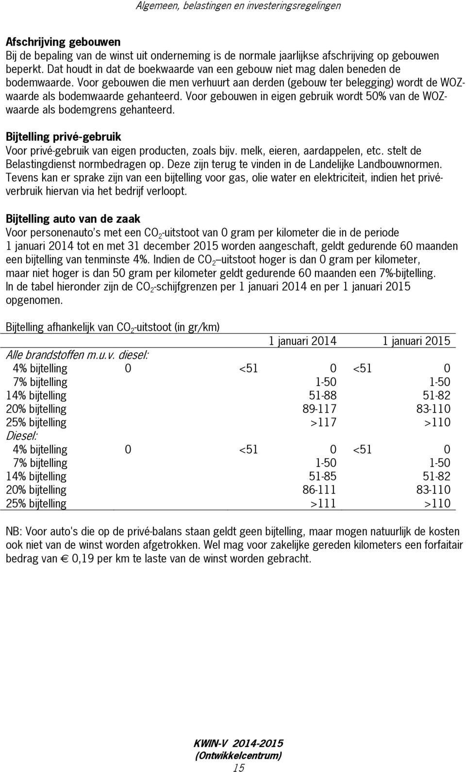 Voor gebouwen in eigen gebruik wordt 50% van de WOZwaarde als bodemgrens gehanteerd. Bijtelling privé-gebruik Voor privé-gebruik van eigen producten, zoals bijv. melk, eieren, aardappelen, etc.