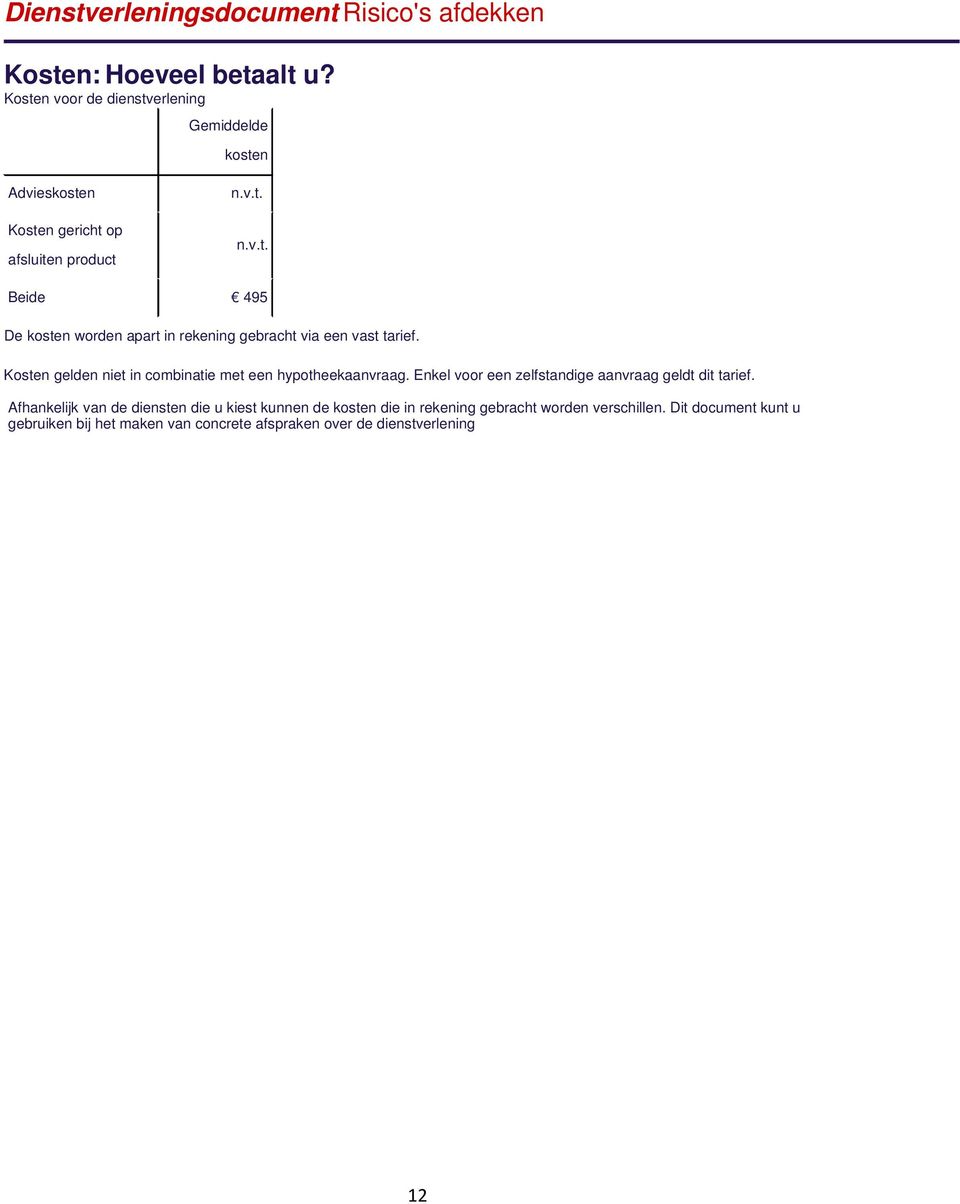 Kosten gelden niet in combinatie met een hypotheekaanvraag. Enkel voor een zelfstandige aanvraag geldt dit tarief.