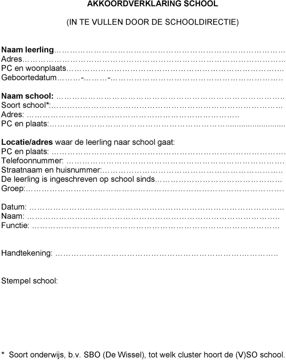 Telefoonnummer:. Straatnaam en huisnummer:.. De leerling is ingeschreven op school sinds Groep:. Datum:... Naam:.