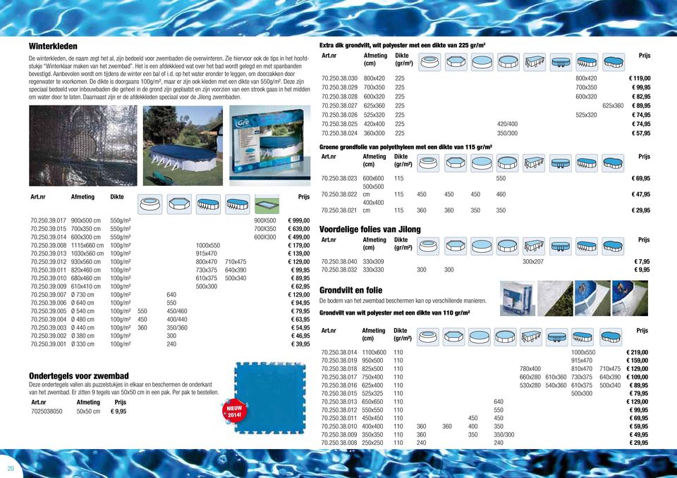 Aanbevolen wordt om tijdens de winter een bal of i.d. op het water eronder te leggen, om doorzakken door regenwater te voorkomen.