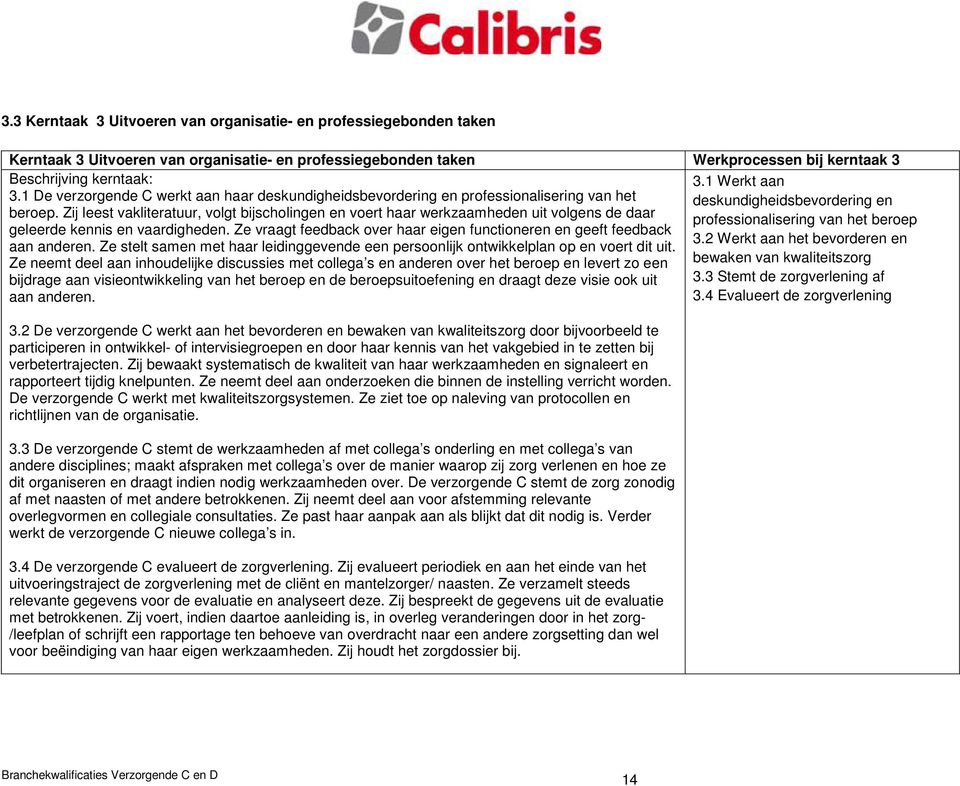 Zij leest vakliteratuur, volgt bijscholingen en voert haar werkzaamheden uit volgens de daar professionalisering van het beroep geleerde kennis en vaardigheden.