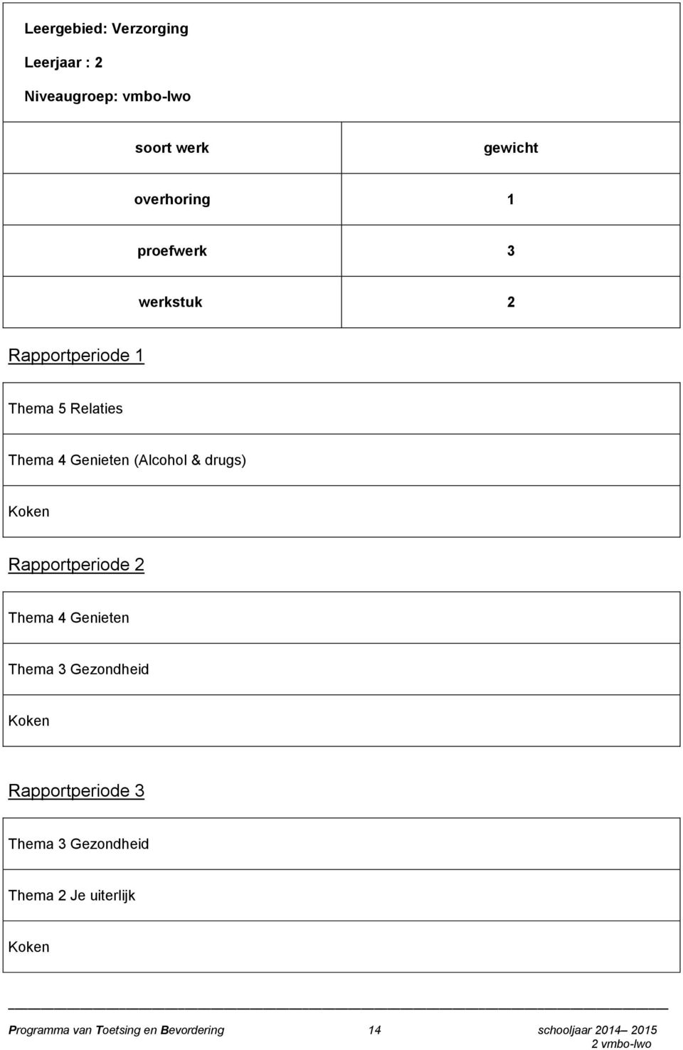 Koken Rapportperiode 2 Thema 4 Genieten Thema 3 Gezondheid Koken Rapportperiode 3 Thema 3