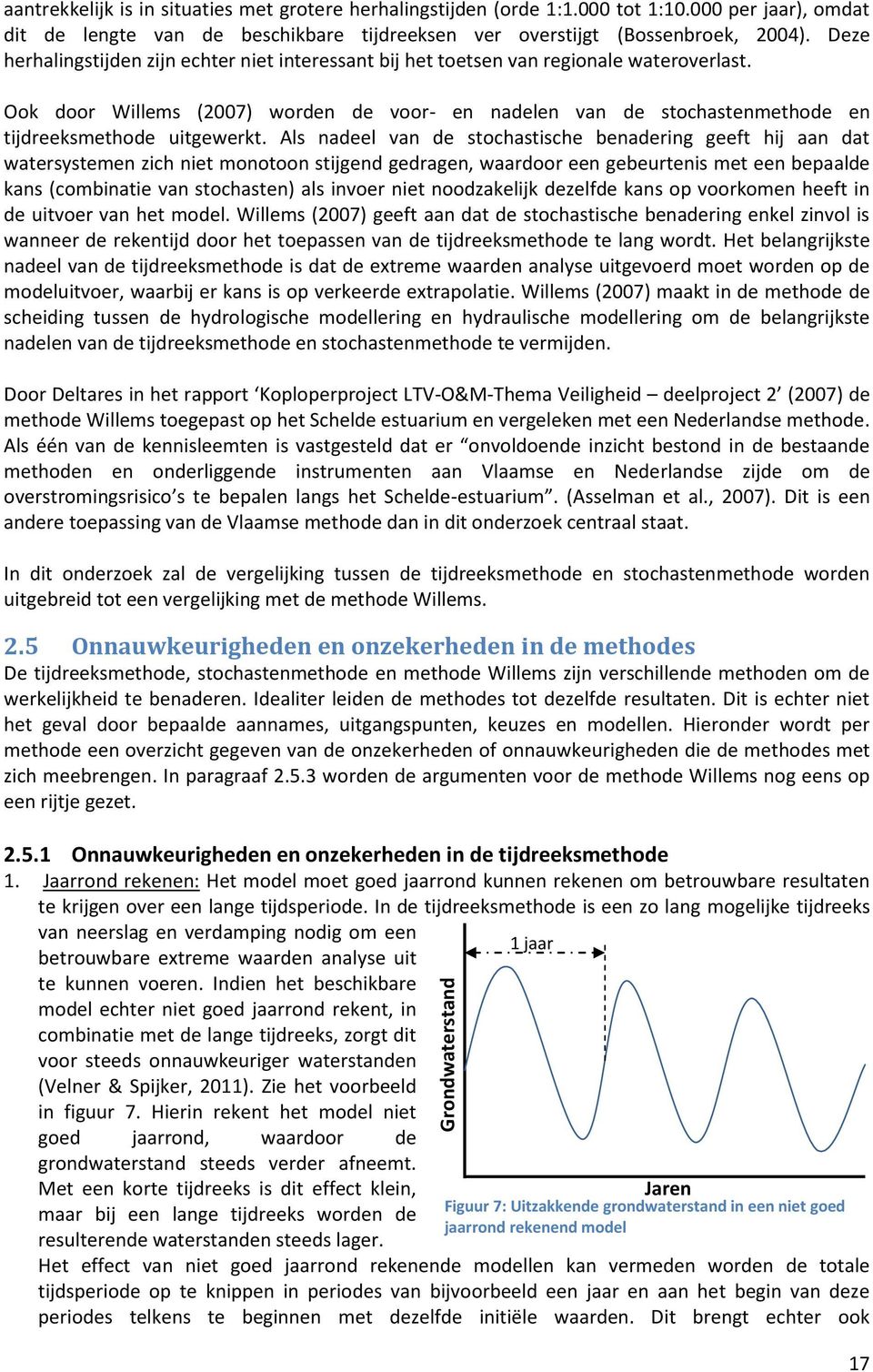 Ook door Willems (2007) worden de voor- en nadelen van de stochastenmethode en tijdreeksmethode uitgewerkt.