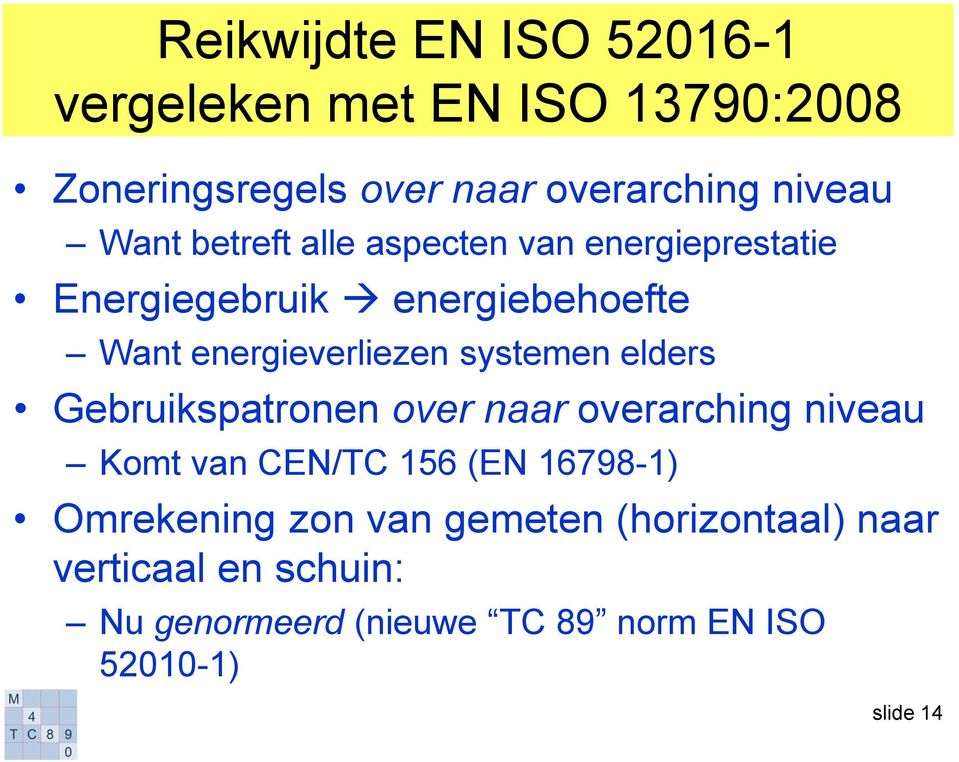 systemen elders Gebruikspatronen over naar overarching niveau Komt van CEN/TC 156 (EN 16798-1) Omrekening