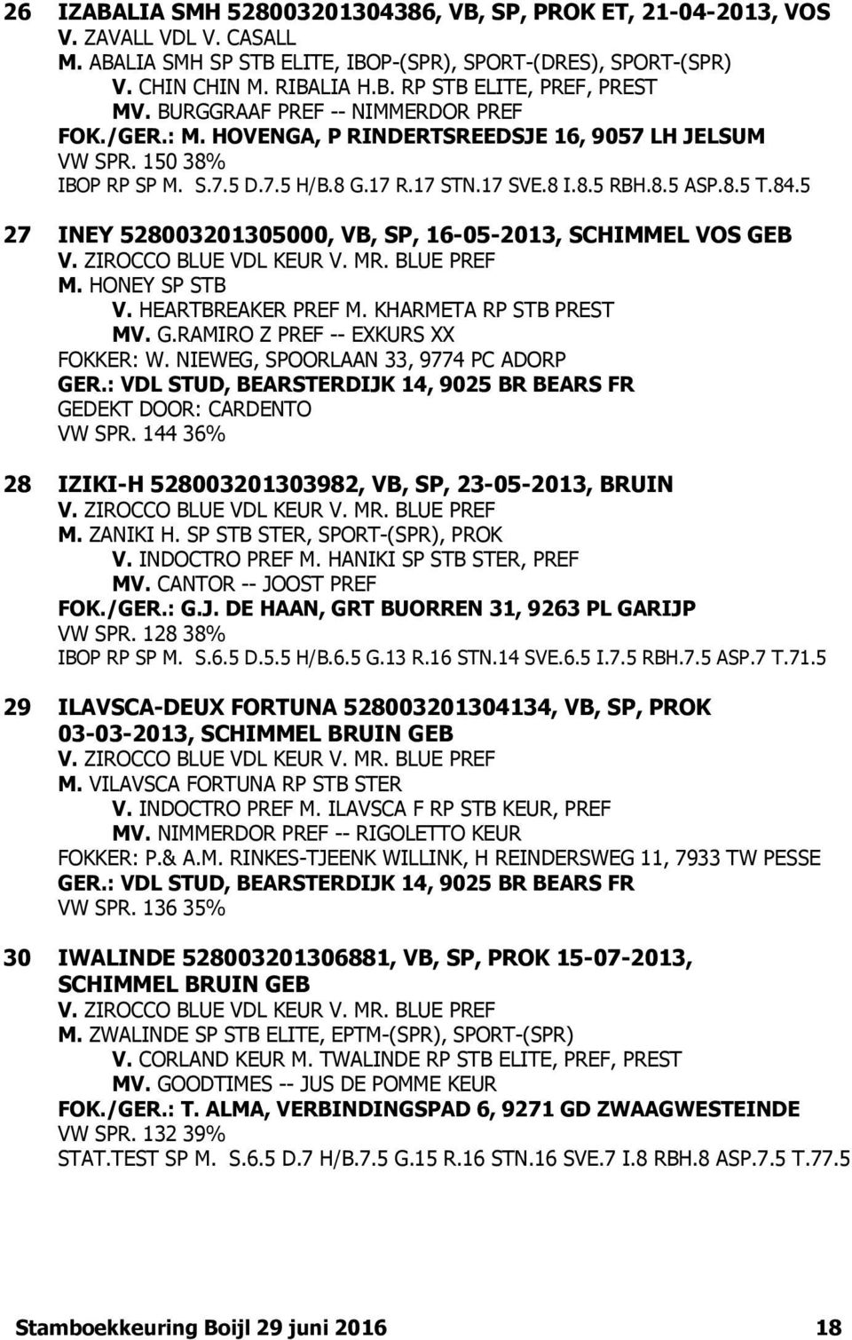 5 27 INEY 528003201305000, VB, SP, 16-05-2013, SCHIMMEL VOS GEB V. ZIROCCO BLUE VDL KEUR V. MR. BLUE PREF M. HONEY SP STB V. HEARTBREAKER PREF M. KHARMETA RP STB PREST MV. G.RAMIRO Z PREF -- EXKURS XX FOKKER: W.