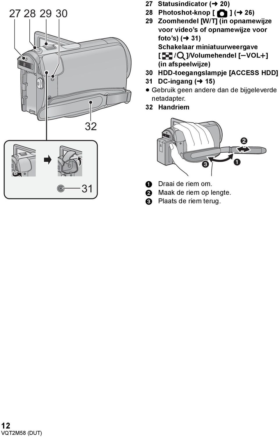 afspeelwijze) 30 HDD-toegangslampje [ACCESS HDD] 31 DC-ingang (l 15) Gebruik geen andere dan de bijgeleverde