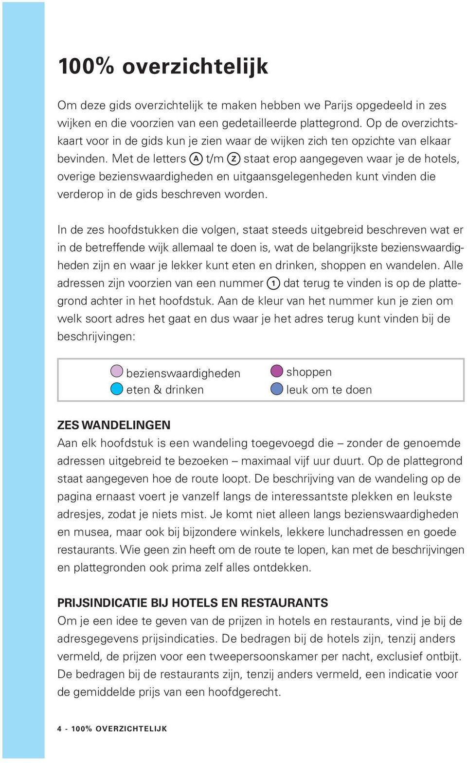 Met de letters A t/m Z staat erop aangegeven waar je de hotels, overige bezienswaardigheden en uitgaansgelegenheden kunt vinden die verderop in de gids beschreven worden.