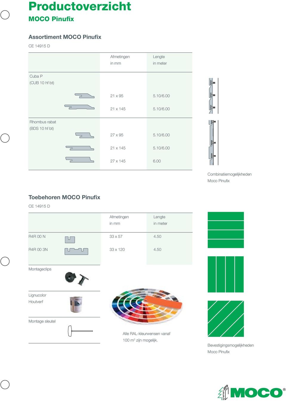 00 Combinatiemogelijkheden Moco Pinufi x Toebehoren MOCO Pinufix CE 14915 D Afmetingen in mm Lengte in meter R4R 00 N 33 x 57 4.