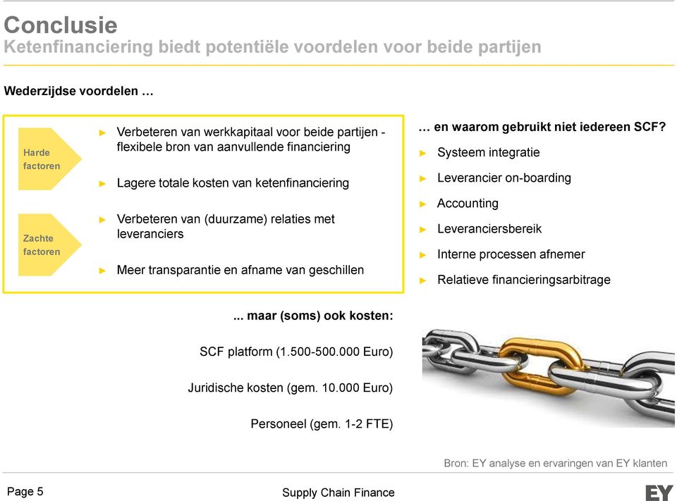 geschillen en waarom gebruikt niet iedereen SCF? Systeem integratie Leverancier on-boarding Accounting Leveranciersbereik Interne processen afnemer Relatieve financieringsarbitrage.