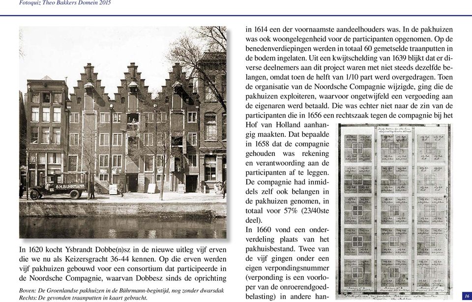 Bührmann-begintijd, nog zonder dwarsdak Rechts: De gevonden traanputten in kaart gebracht. in 1614 een der voornaamste aandeelhouders was.