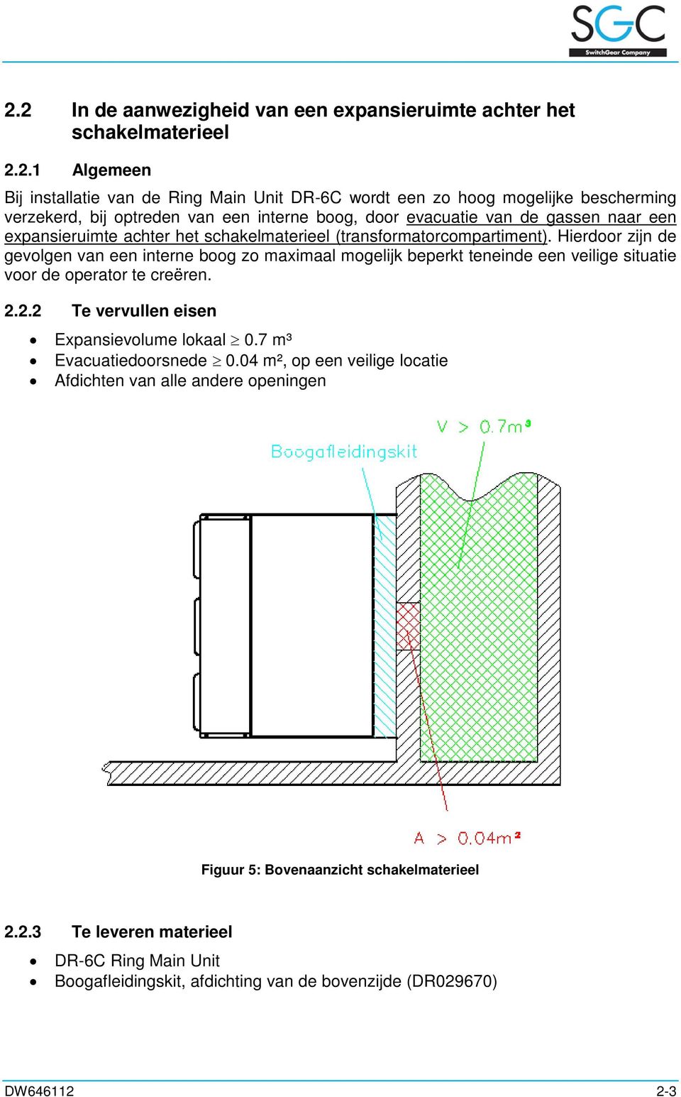 Hierdoor zijn de gevolgen van een interne boog zo maximaal mogelijk beperkt teneinde een veilige situatie voor de operator te creëren. 2.2.2 Te vervullen eisen Expansievolume lokaal 0.