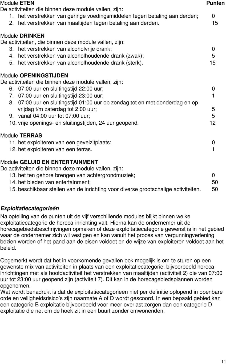 het verstrekken van alcoholhoudende drank (zwak); 5 5. het verstrekken van alcoholhoudende drank (sterk). 15 Module OPENINGSTIJDEN De activiteiten die binnen deze module vallen, zijn: 6.