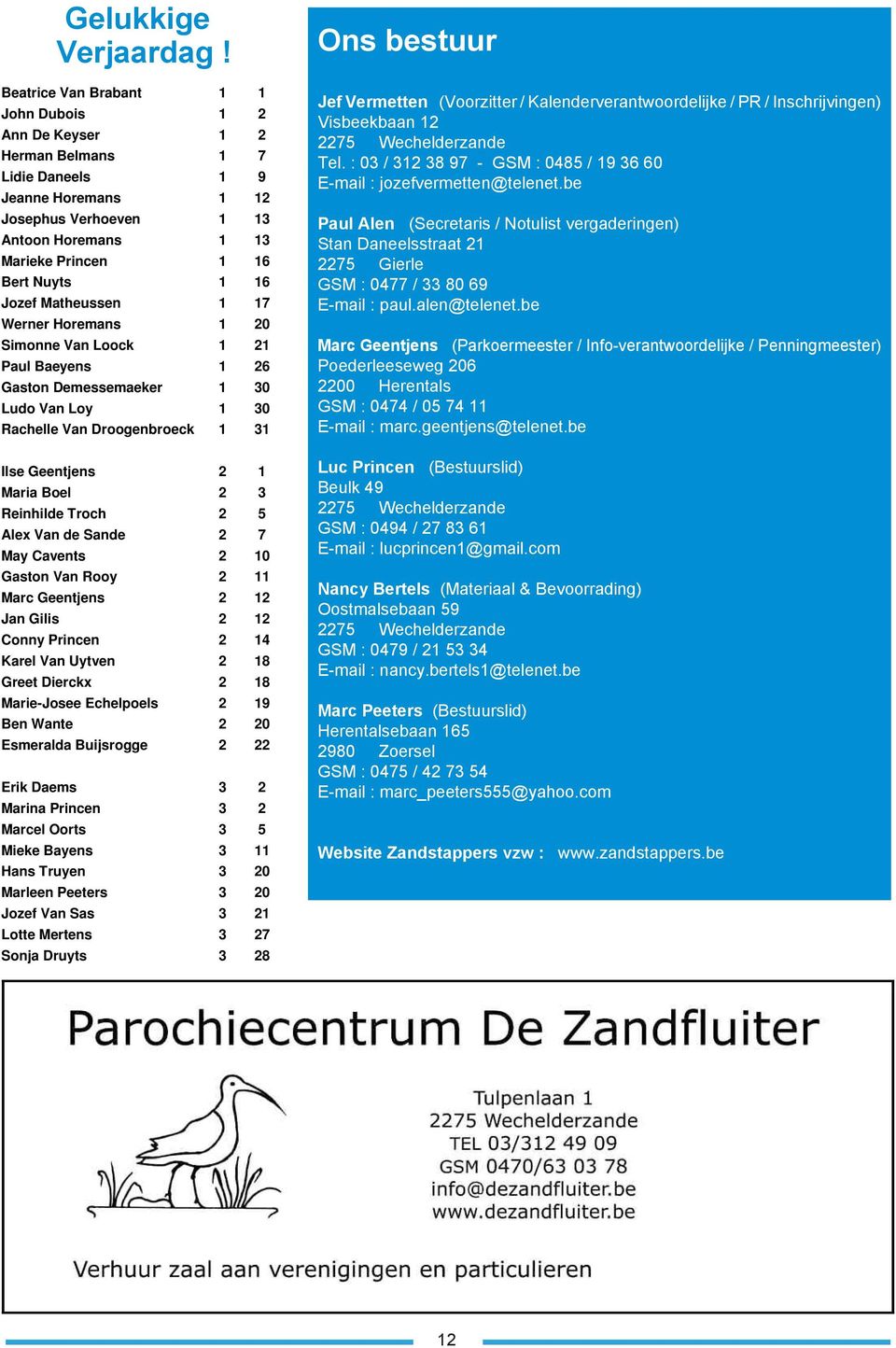 Jozef Matheussen 1 17 Werner Horemans 1 20 Simonne Van Loock 1 21 Paul Baeyens 1 26 Gaston Demessemaeker 1 30 Ludo Van Loy 1 30 Rachelle Van Droogenbroeck 1 31 Ilse Geentjens 2 1 Maria Boel 2 3