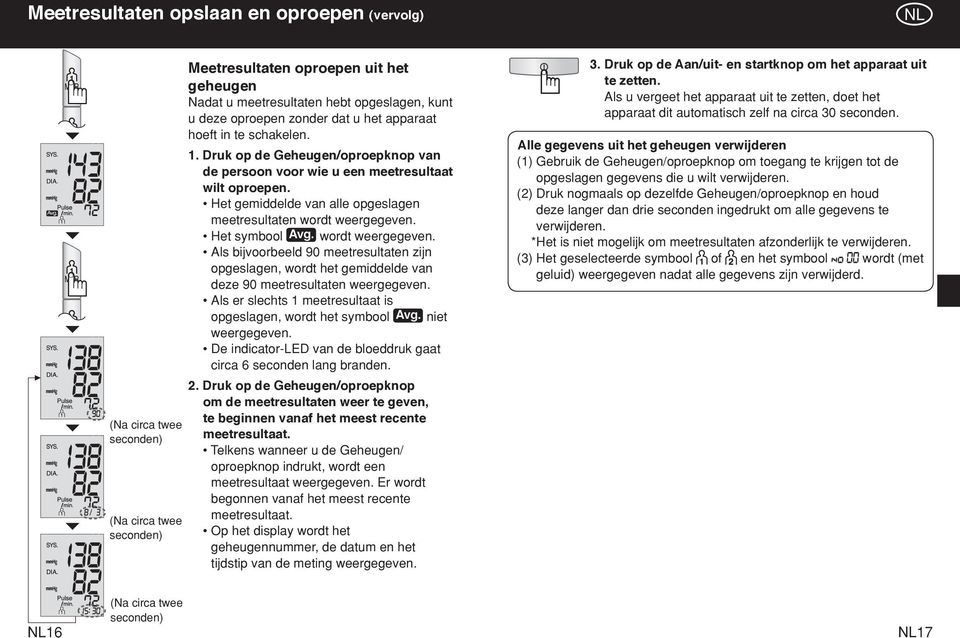 Het gemiddelde van alle opgeslagen meetresultaten wordt weergegeven. Het symbool wordt weergegeven.