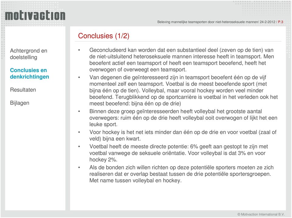 Men beoefent actief een teamsport of heeft een teamsport beoefend, heeft het overwogen of overweegt een teamsport.