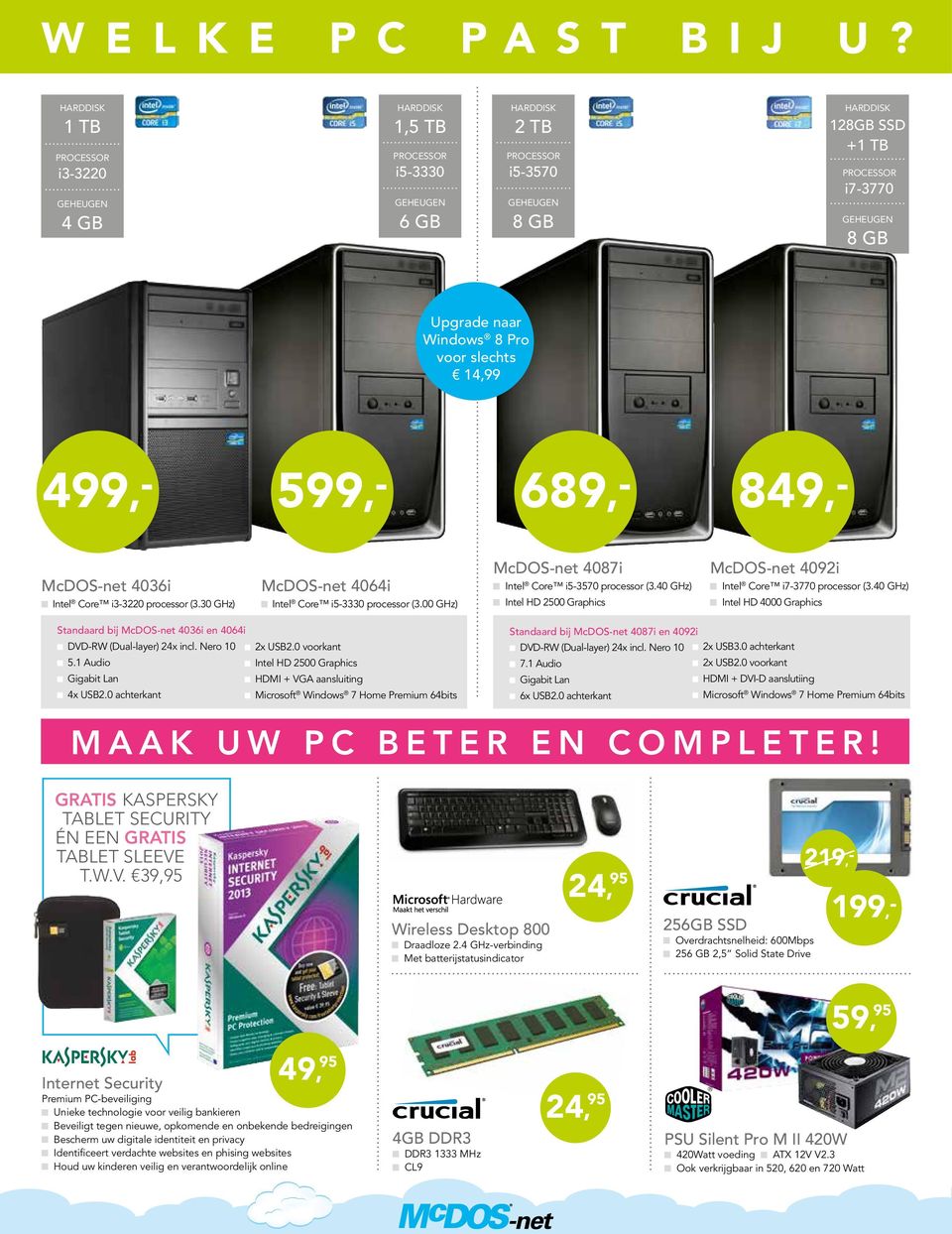 30 GHz) 689,- 599,- 849,- McDOS-net 4087i McDOS-net 4064i Intel Core i5-3330 processor (3.00 GHz) Standaard bij McDOS-net 4036i en 4064i McDOS-net 4092i Intel Core i5-3570 processor (3.