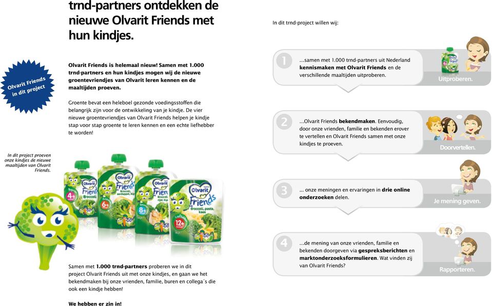 000 trnd-partners uit Nederland kennismaken met Olvarit Friends en de verschillende maaltijden uitproberen. Uitproberen.