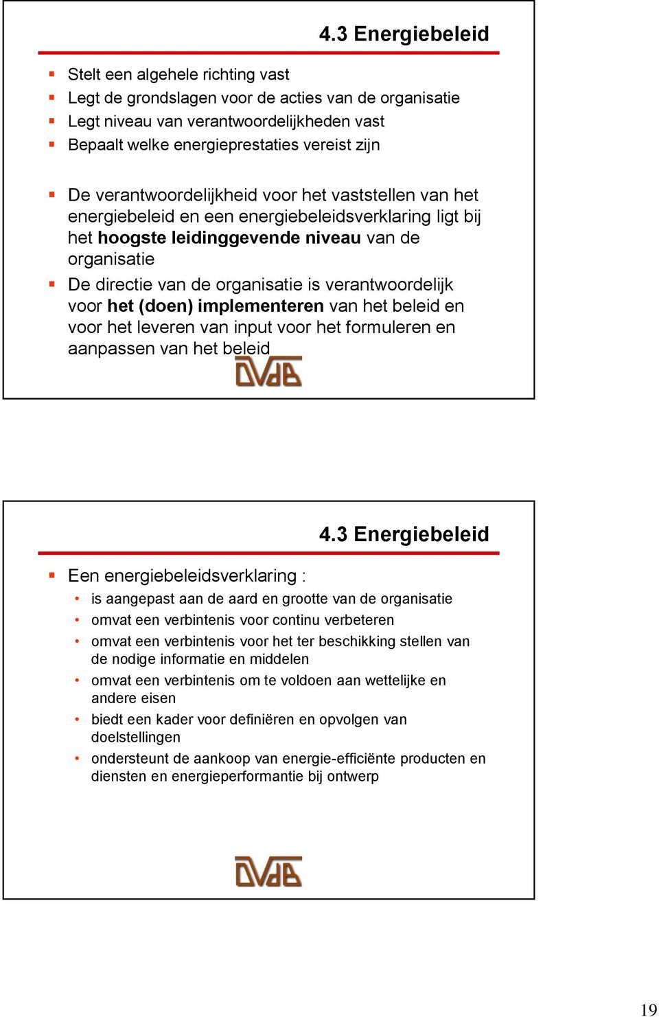 verantwoordelijk voor het (doen) implementeren van het beleid en voor het leveren van input voor het formuleren en aanpassen van het beleid Een energiebeleidsverklaring : 4.