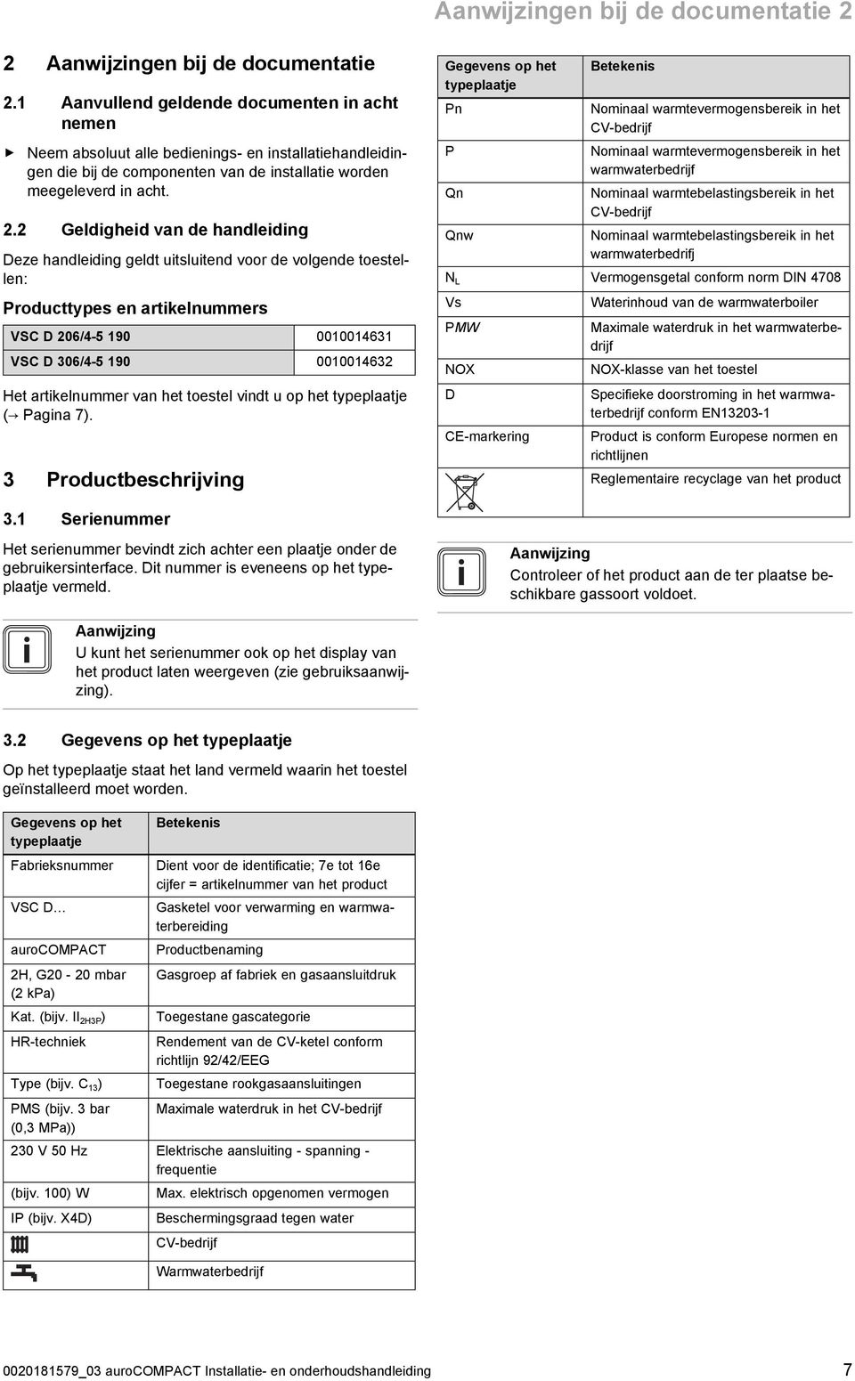 . Geldigheid van de handleiding Deze handleiding geldt uitsluitend voor de volgende toestel len: Producttypes en artikelnummers VSC D 06/4-5 90 0000463 VSC D 306/4-5 90 0000463 Het artikelnummer van