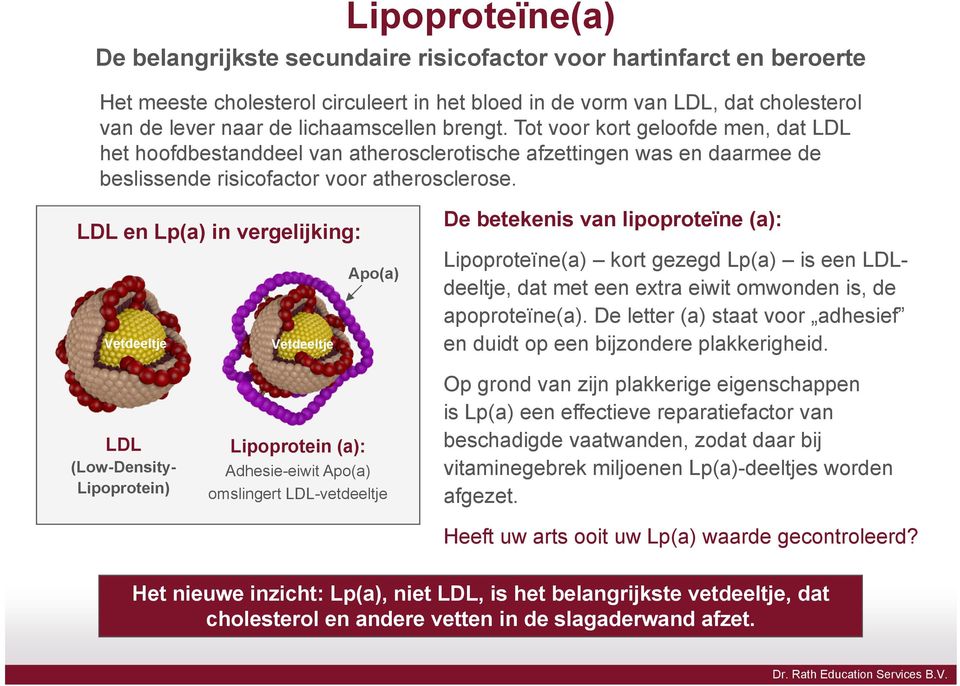 LDL en Lp(a) in vergelijking: Apo(a) Vetdeeltje Vetdeeltje De betekenis van lipoproteïne (a): Lipoproteïne(a) kort gezegd Lp(a) is een LDLdeeltje, dat met een extra eiwit omwonden is, de