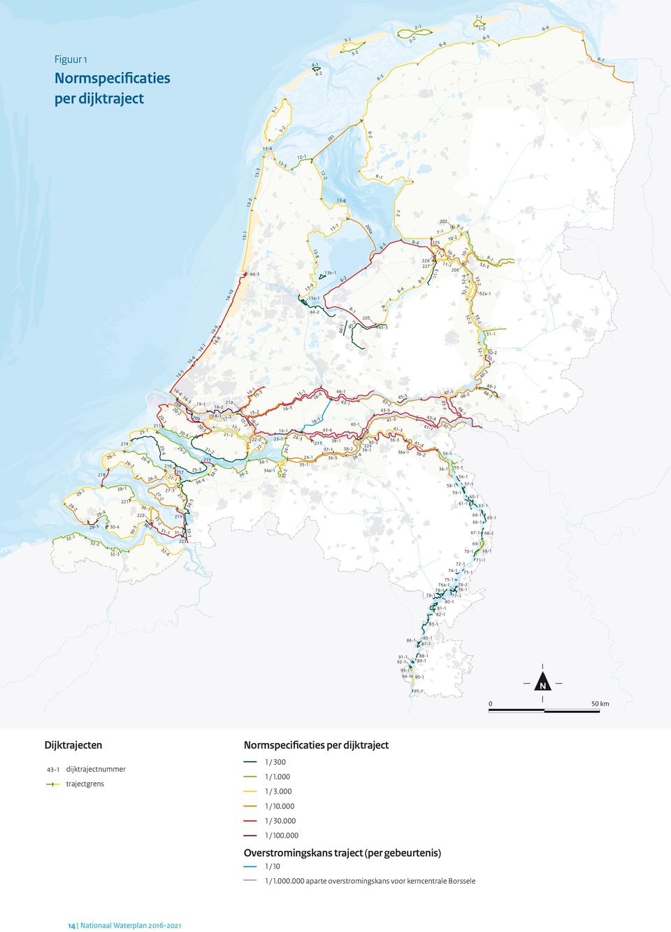 000 Dijktrajecten dijktrajectnummer trajectgrens 14 Nationaal Waterplan 2016-2021 Overstromingskans