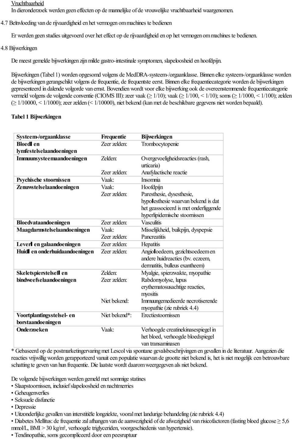 8 Bijwerkingen De meest gemelde bijwerkingen zijn milde gastro-intestinale symptomen, slapeloosheid en hoofdpijn. Bijwerkingen (Tabel 1) worden opgesomd volgens de MedDRA-systeem-/orgaanklasse.