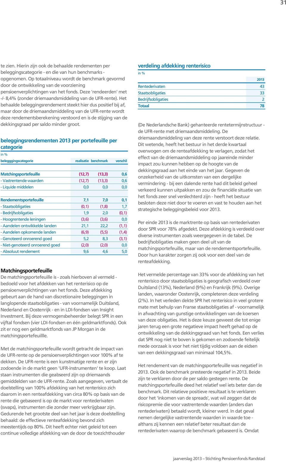 Het behaalde beleggingsrendement steekt hier dus positief bij af, maar door de driemaandsmiddeling van de UFR-rente wordt deze rendementsberekening verstoord en is de stijging van de dekkingsgraad