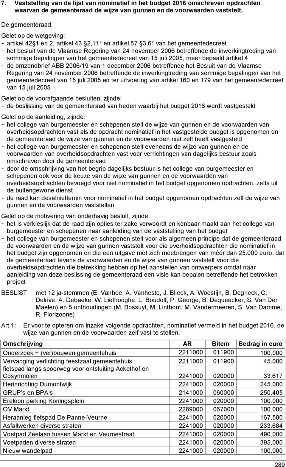 sommige bepalingen van het gemeentedecreet van 15 juli 2005, meer bepaald artikel 4 - de omzendbrief ABB 2006/19 van 1 december 2006 betreffende het Besluit van de Vlaamse Regering van 24 november