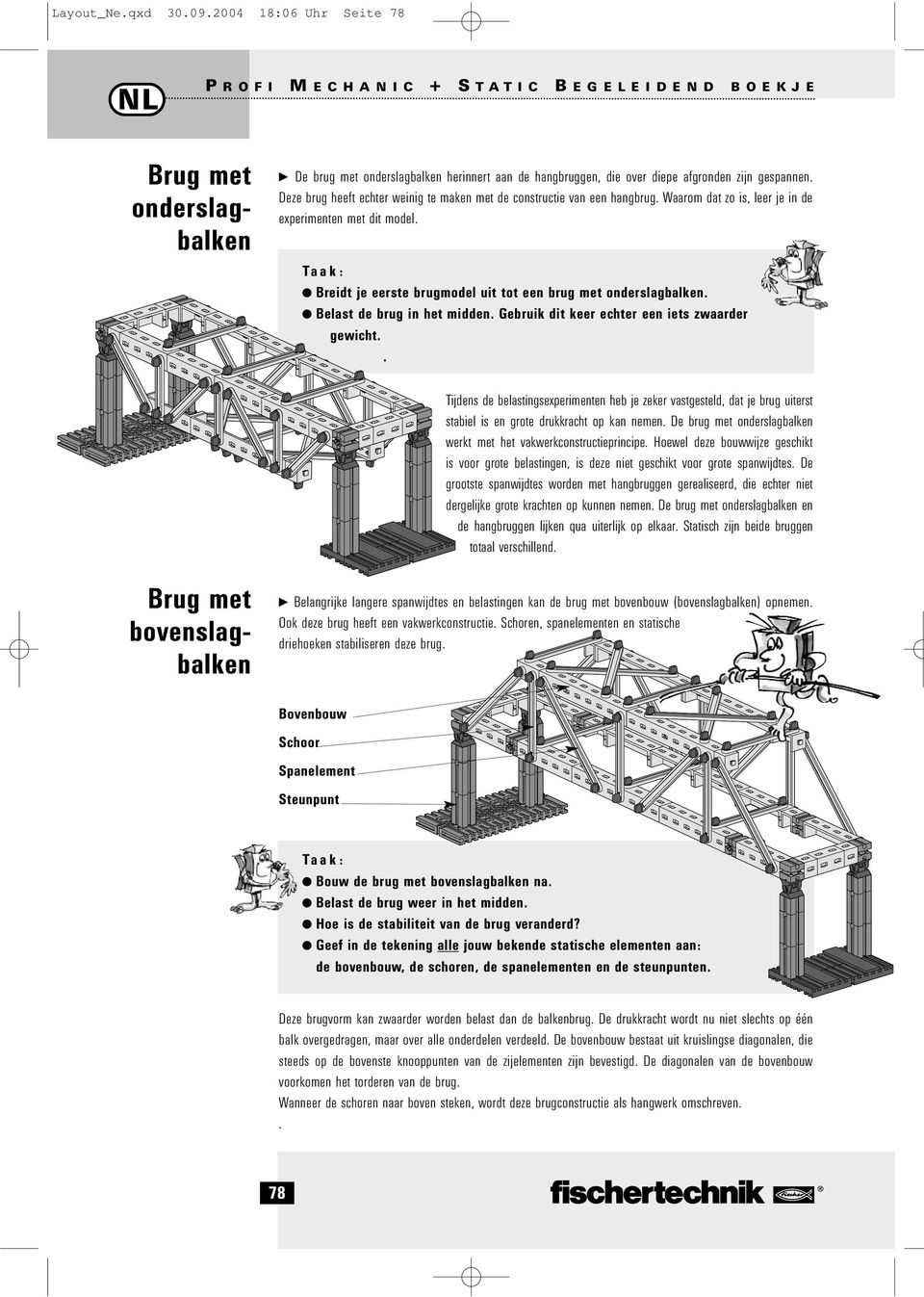 x Breidt je eerste brugmodel uit tot een brug met onderslagbalken. x Belast de brug in het midden. Gebruik dit keer echter een iets zwaarder gewicht.