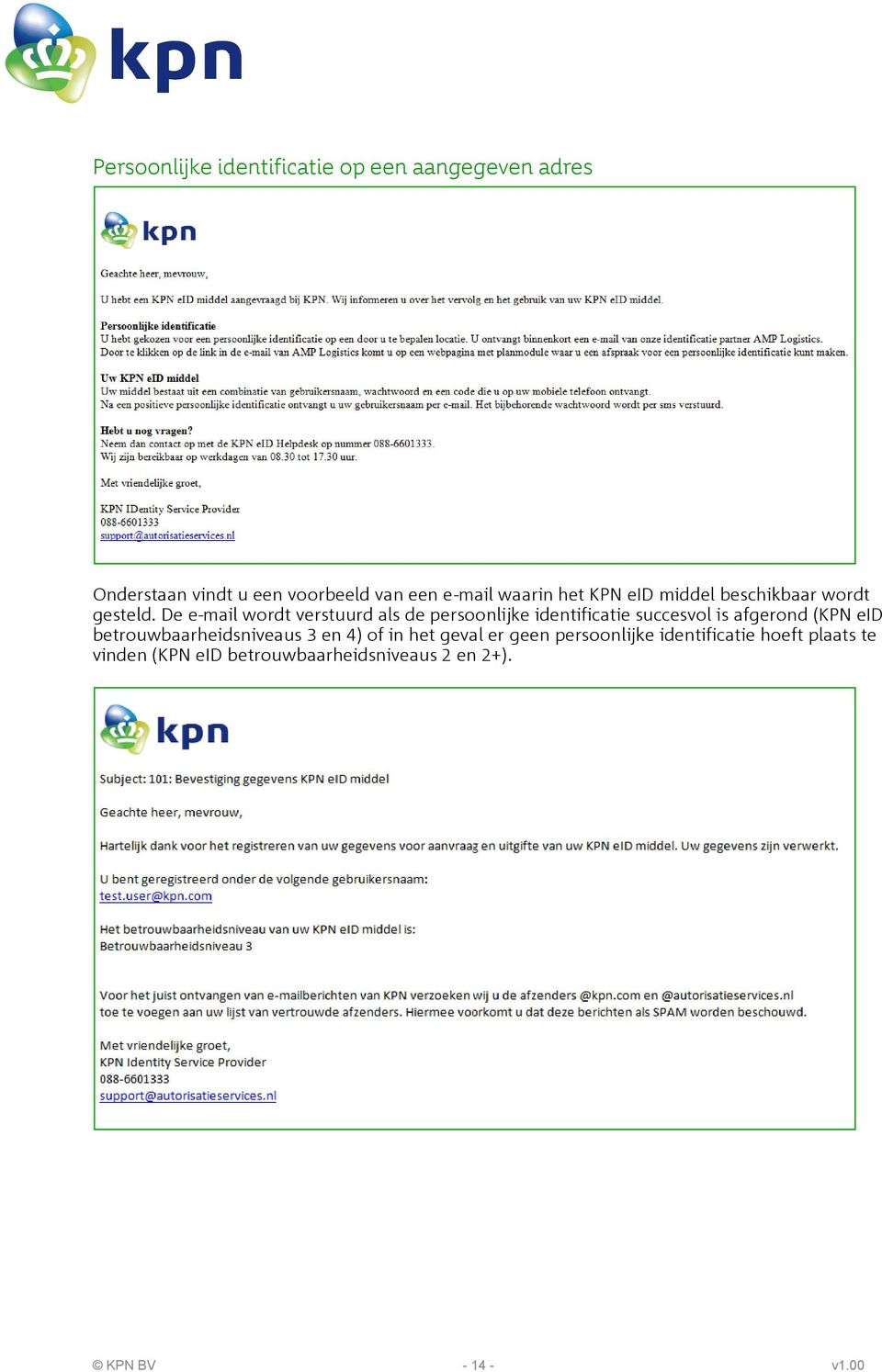 De e-mail wordt verstuurd als de persoonlijke identificatie succesvol is afgerond (KPN eid